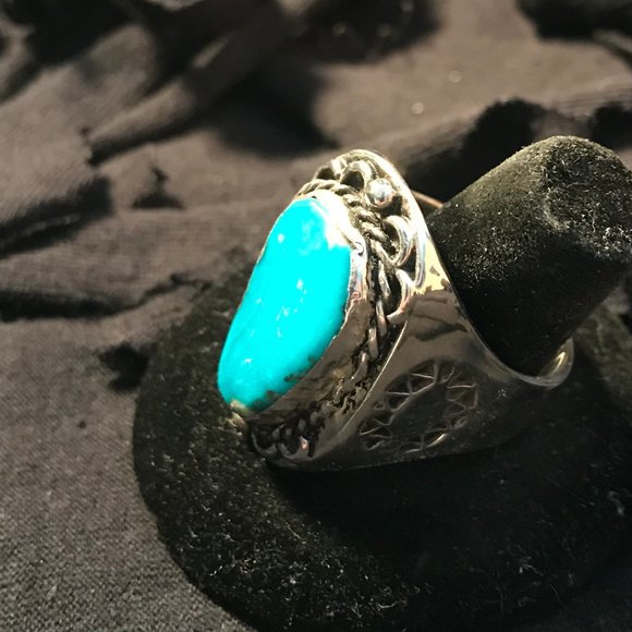 1900s Turquoise Silver Ring /.925 Sterling Silver - Picture 8 of 11